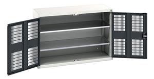verso ventilated door cupboard with 2 shelves. WxDxH: 1300x550x900mm. RAL 7035/5010 or selected Bott Verso Ventilated door Tool Cupboards Cupboard with shelves